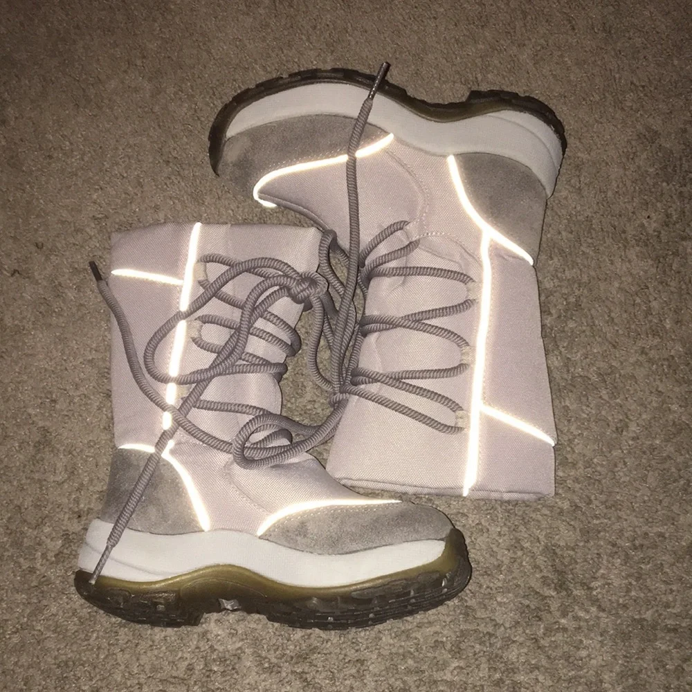 LL Bean Kids Gray Lace Up Tall Winter Boots